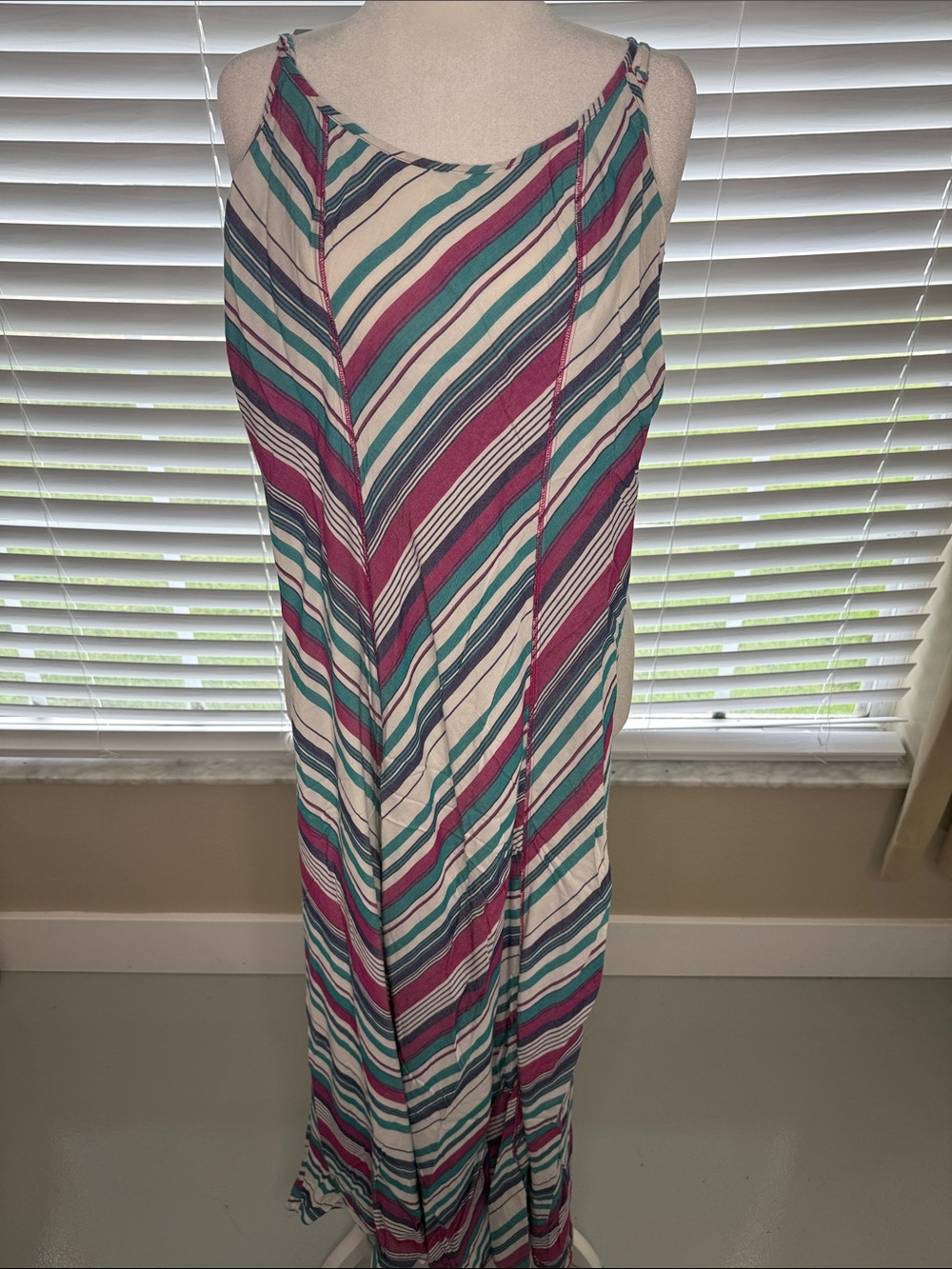 Le Lis Striped Maxi Dress in Teal, Magenta & Cream